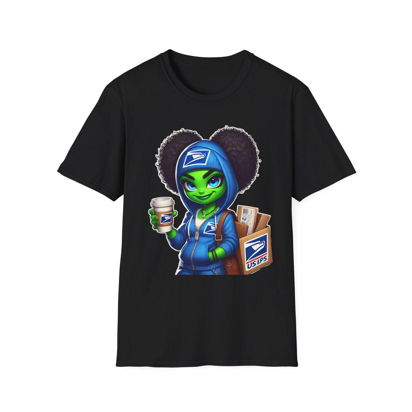 Fun USPS-Themed Unisex Softstyle T-Shirt, Cute Gift for Postal Workers, Coffee Lovers, Birthday, Everyday Wear, Unique Tee