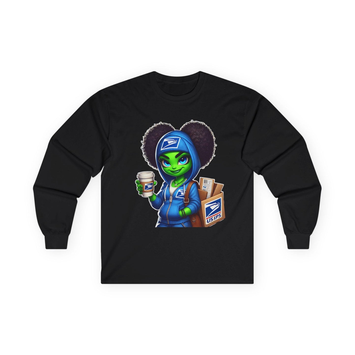 Alien USPS Delivery Long Sleeve Tee, Fun Gift for USPS Fans, Comfy Tee, Unisex Shirt for Mail Lovers, Office Humor Apparel, Unique