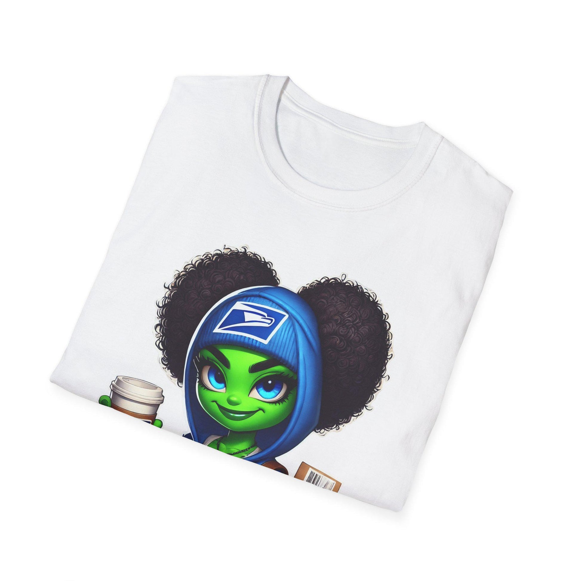 Fun USPS-Themed Unisex Softstyle T-Shirt, Cute Gift for Postal Workers, Coffee Lovers, Birthday, Everyday Wear, Unique Tee