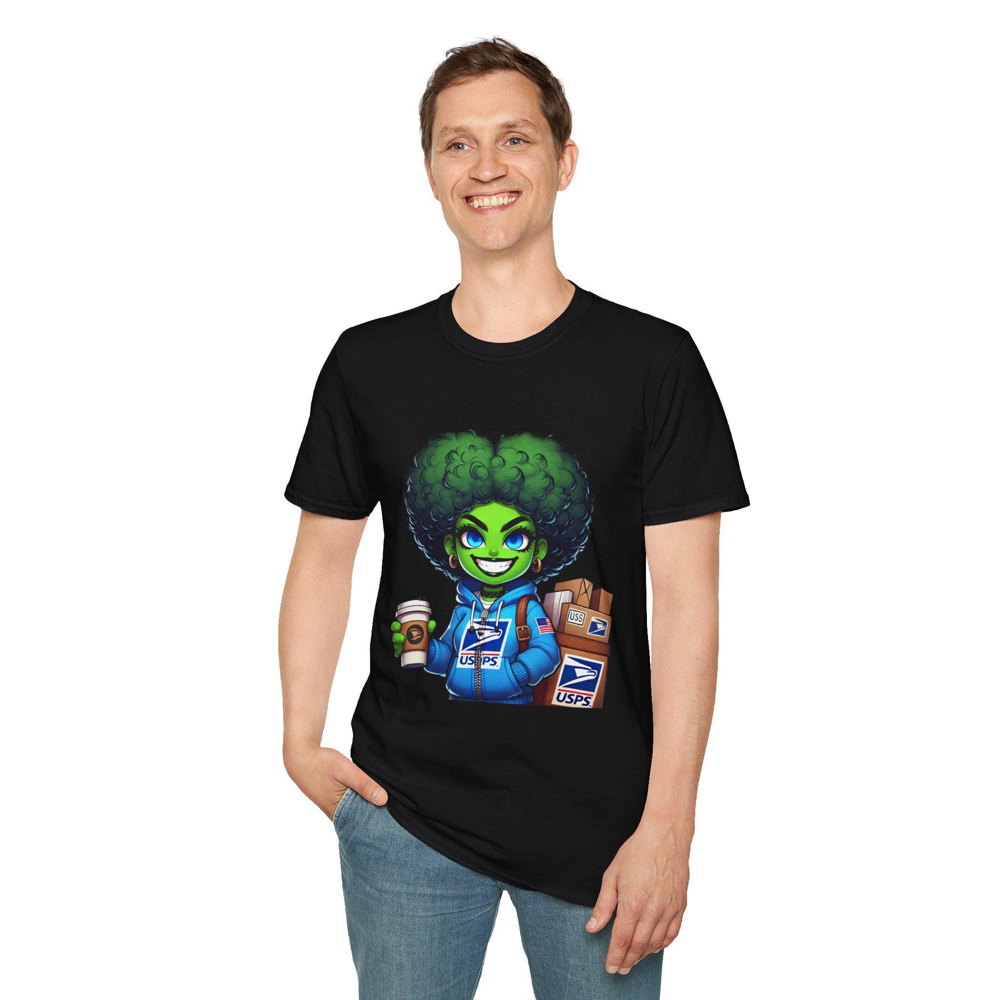 Funny Alien Delivery T-Shirt, USPS Gift for Mail Carriers, Unisex Softstyle Tee for Postal Workers, Comfy Graphic Shirt, Casual Wear