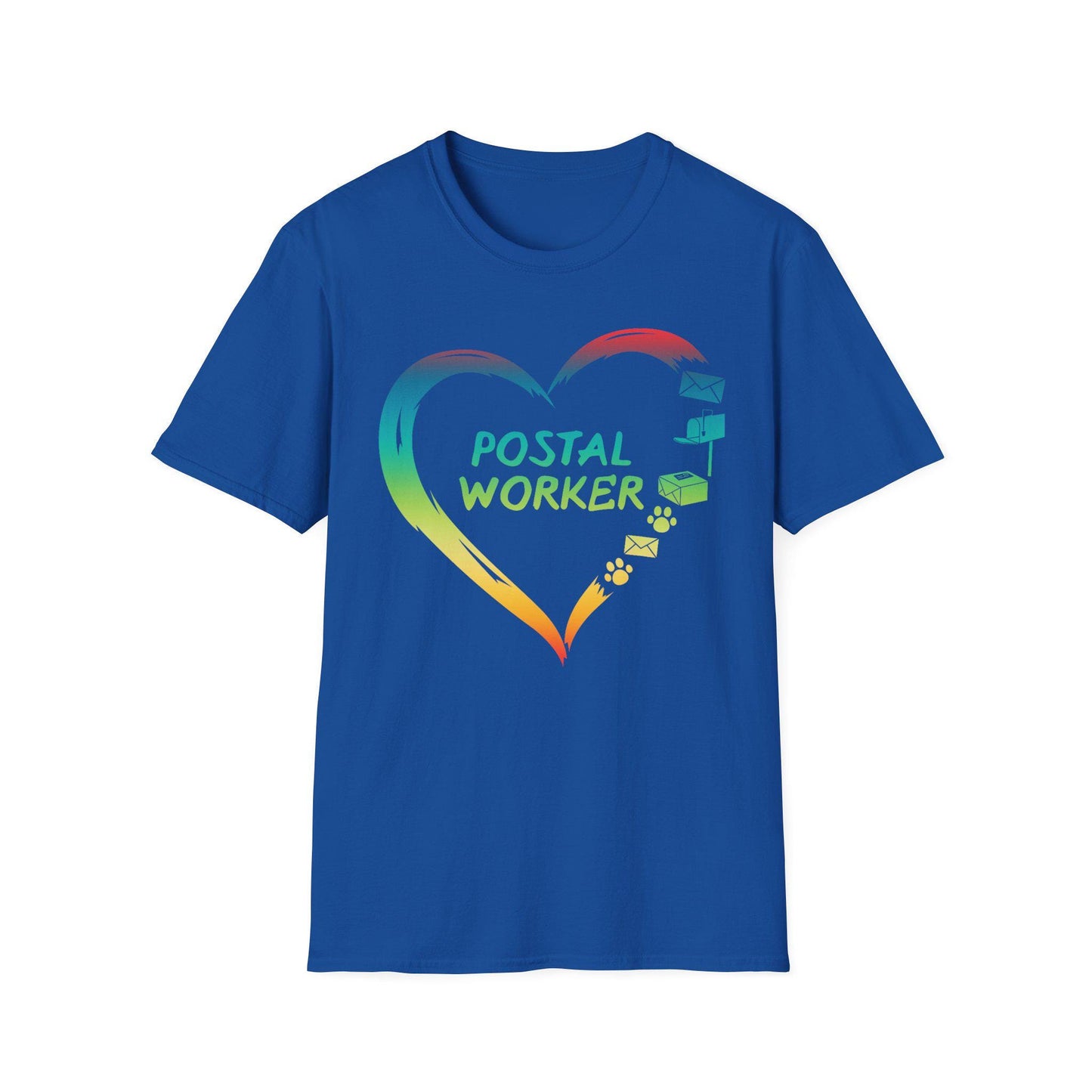 Proud Postal Worker T-Shirt, Unisex Softstyle Tee, Postal Worker Gift, Rainbow Heart Shirt, Appreciation Apparel